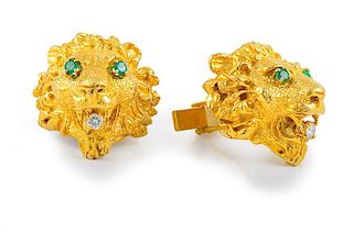 Large Gold Lion Head Cufflinks