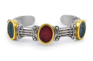 Kieselstein-Cord Steel and Gold Intaglio Bangle