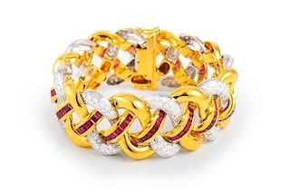 Ruby and Diamond Wide Gold Bracelet