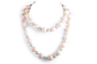 Long Coral and Jade Bead Necklace