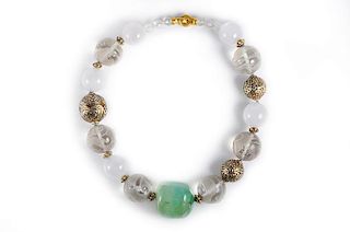 Anaconda Large Emerald, Crystal Gold Bead Necklace