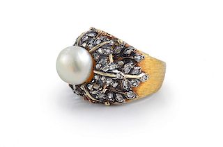 Buccellati Diamond and Pearl Ring