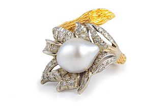 Pearl and Diamond Gold Ring