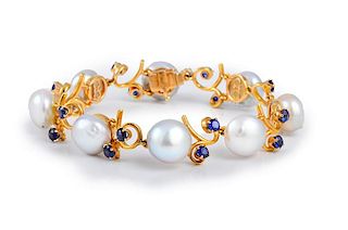 Ruser Button Pearl Sapphire Bracelet