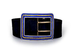 Cartier Enamel Silver Belt Buckle and Belt