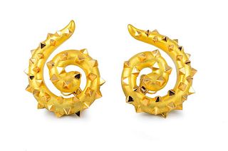 Interesting Large Gold Swirl Earrings