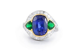 Fasano Platinum Sapphire, Emerald, and Diamond Ring
