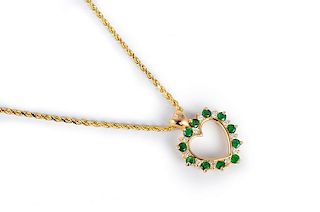 Emerald Diamond Heart Pendant Necklace