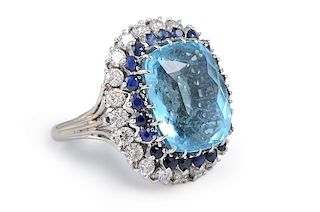 Large Aquamarine Diamond Sapphire Ring