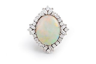 Large Opal Diamond Cluster Ring