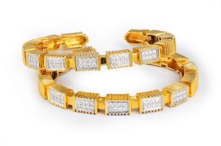 Pair of Diamond and Gold Bangles