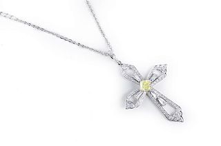 Natural Fancy Yellow Diamond Cross Pendant Necklace