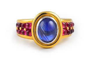 Gold Sapphire and Ruby Ring