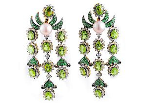 Laura Munder Peridot and Tourmaline Diamond Earrings