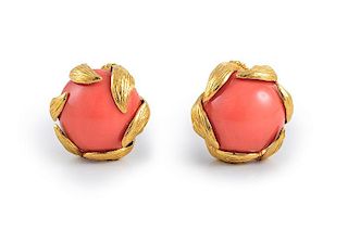David Webb Gold and Coral Earclips