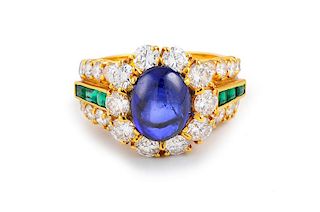 Gold Sapphire Emerald Diamond Ring