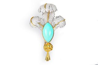 Elizabeth Gage Turquoise Diamond Feather Pin