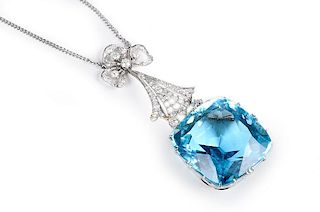 Edwardian Aquamarine Diamond Necklace