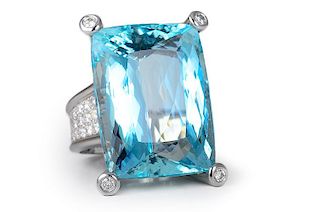 Birks Large Aquamarine Diamond Ring