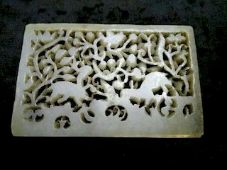 ANTIQUE CHINESE DOUBLE DEER JADE PLAQUE MING DYNASTY