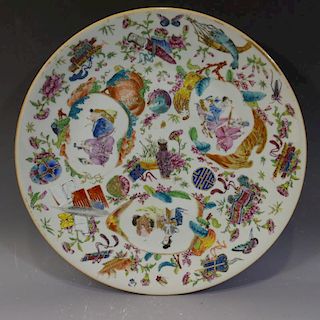 RARE LARGE ANTIQUE CHINESE FAMILLE ROSE PORCELAIN CHARGER - CIRCA 1830S