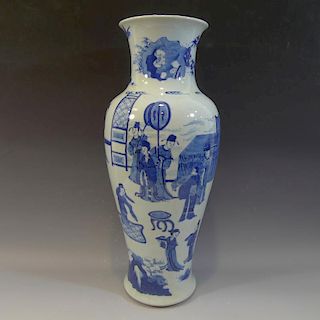 ANTIQUE CHINESE BLUE WHITE PORCELAIN VASE - KANGXI MARK 19TH CENTURY