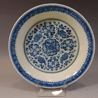 ANTIQUE CHINESE BLUE WHITE PORCELAIN PLATE - YONGZHENG MARK 19TH CENTURY