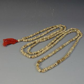 ANTIQUE CHINESE CARVED SKULL PRAYER BEADS NECKLACE