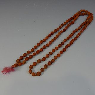 ANTIQUE CHINESE CARVED BODDHI SEADS PRAYER BEADS NECKLACE
