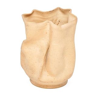 GEORGE OHR Crumpled bisque vase