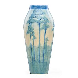A.F. SIMPSON; NEWCOMB COLLEGE Tall vase w/ pines