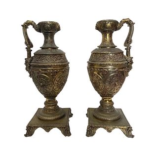 Pair of French Victorian Bronze Decorative Pitchers