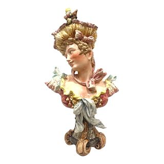 French Majolica Bust of a Lady with Hat