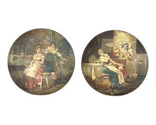 Pair of Hand Painted French Terracotta Plates