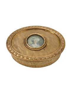 Antique Bronze Box with Hand Painted Plaque