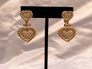 MAGNIFICENT 18K DIAMOND RUBY DOUBLE HEART SET OF EARRINGS MADE BY GEMLOK