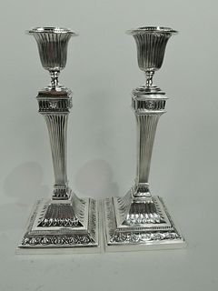 Victorian Candlesticks Antique Classical English Sterling Silver Elkington 1894