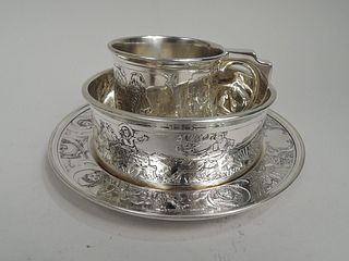 Kerr Baby Set 1483 Antique Edwardian Cup Bowl Plate American Sterling Silver