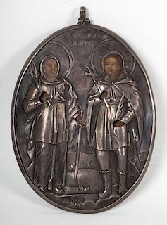 Russian double-sided oval icon with silver riza