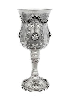 LARGE 925 STERLING SILVER HAND WROUGHT CHASED LEAF APPLIQUE ELIYAHU CUP