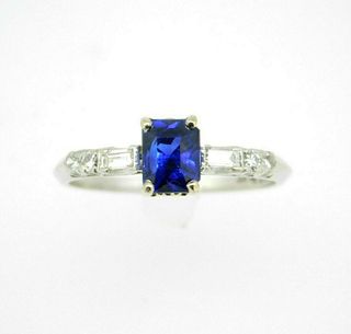 Platinum 1.05ct Blue Genuine Natural Sapphire and Diamond Ring 