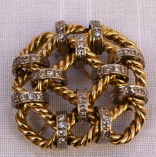 MAGNIFICENT FRENCH 14K GOLD  DIAMOND NECKLACE BROOCH 43.3 GRAMS