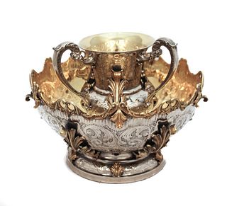 ITALIAN 925 STERLING SILVER GILDED CHASED GARALND DESIGN WASH CUP & BOWL