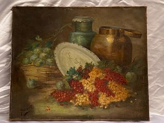 MAGNIFICENT FRENCH 19C O/C STILL LIFE FRUITS BY JEAN BAPTISTE GARDEL LA