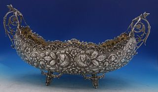 Repousse European 900 Silver Wine Boat Bowl Fabulous detailing Huge  