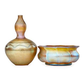 TIFFANY STUDIOS Favrile glass vase and bowl