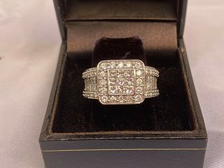 MAGNIFICENT FRENCH 14K WHITE GOLD DIAMOND RING SIZE 7 ""