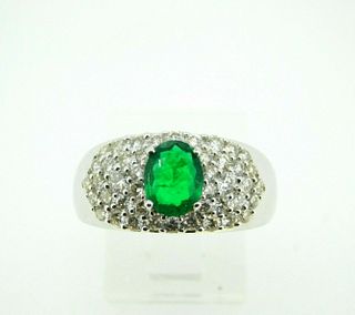 14k White Gold .81ct Genuine Natural Emerald Ring with Diamonds 