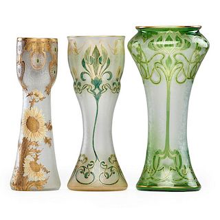 HONESDALE ETC. Three enameled glass vases