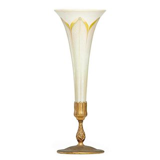 TIFFANY STUDIOS Favrile glass vase with metal base